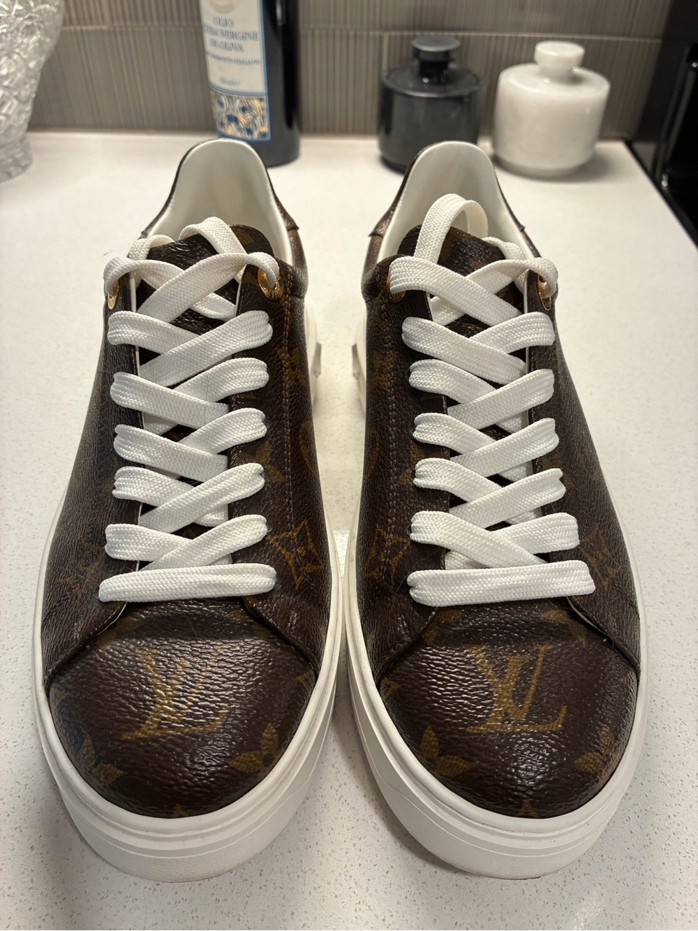 Louis Vuitton Brown Monogram Low-Top Sneakers with White Trim